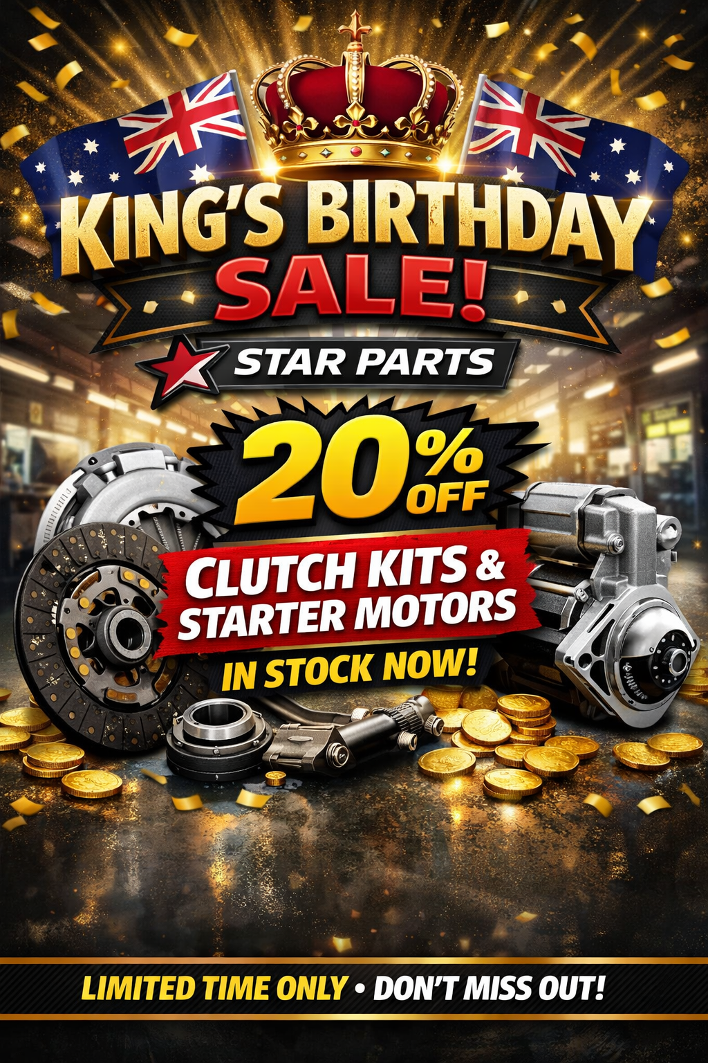 👑 King’s Birthday Sale: 20% Off Clutch Kits & Starter Motors at Star Parts