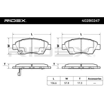 Brake pad set front HONDA CITY V CIVIC V CIVIC VI CIVIC VIII CRX III