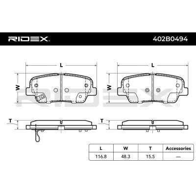 Brake pad set rear HYUNDAI EQUUS GENESIS GRAND SANTA SANTA, KIA BORREGO SORENTO II